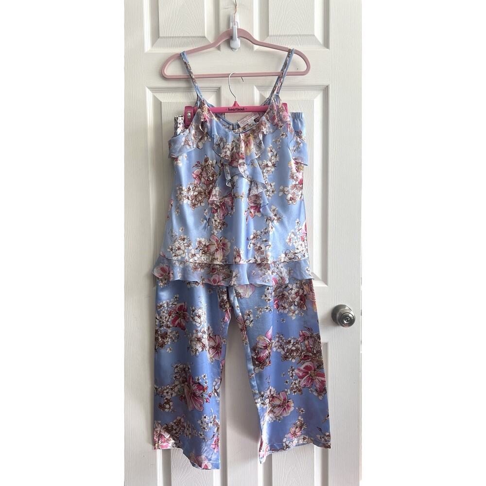 OSCAR DE LA RENTA Y2K Vintage Lavender Floral Satin 2 Piece Pajama Set Sz XL